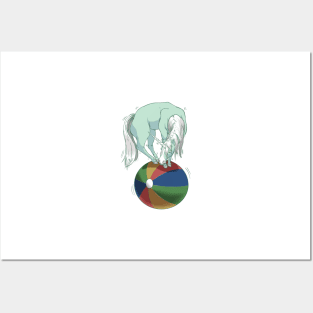 Unicorn Balancing on Beach Ball Posters and Art